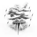 cloud with lightning and rain tattoo design idea