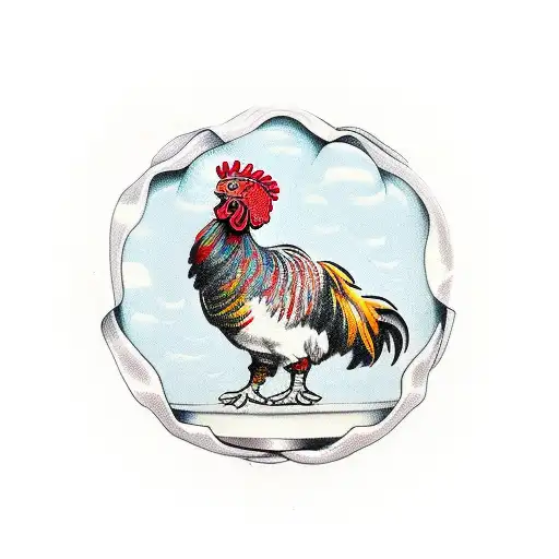  fierce cockerel standing on top of an old leather football tattoo design idea