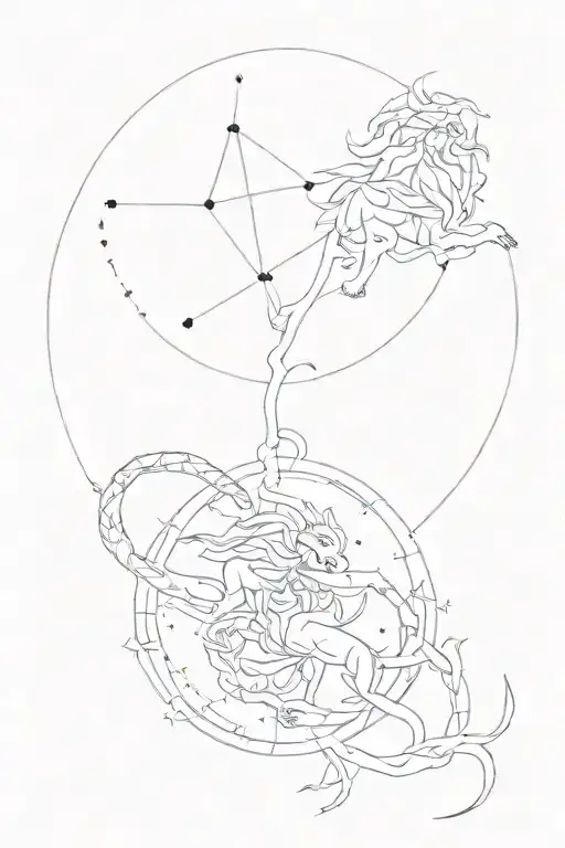 Cancer Leo Capricorn constellations intertwined tattoo design idea