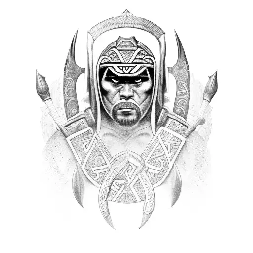 angry maori warrior posing tattoo design idea