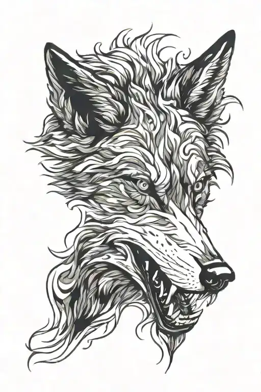 angry wolf head stencil art  tattoo design idea
