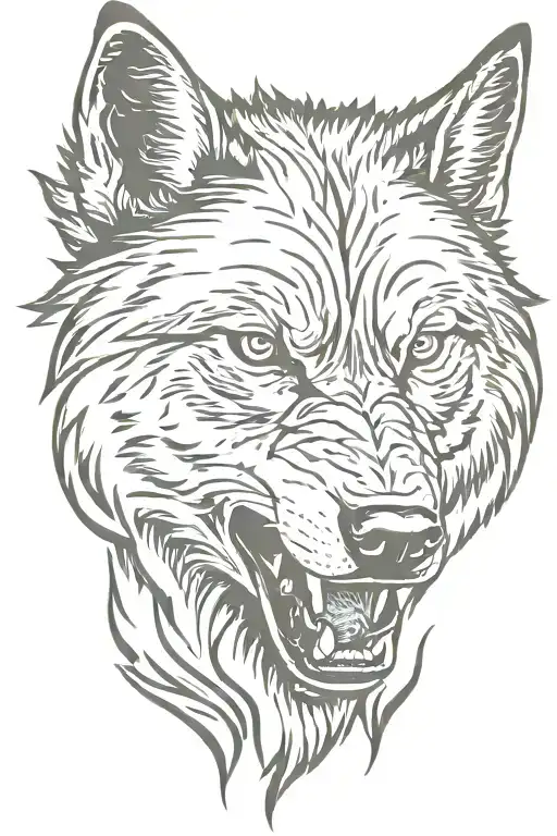 angry wolf head stencil art  tattoo design idea