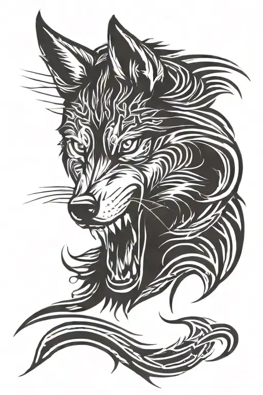 angry wolf head stencil art  tattoo design idea
