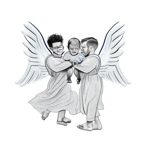 guardian angel holding 2 boys tattoo design idea