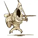 A T-rex skull with an open mouth with a spear going through it tattoo design idea