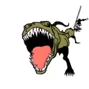 A T-rex skull with an open mouth with a spear going through it tattoo design idea