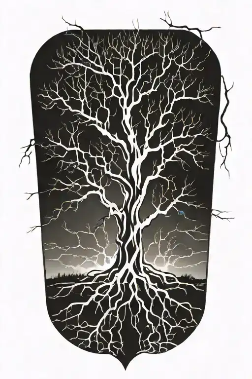 tree roots and lightning storm tattoo design idea