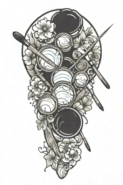 A minimalist tattoo of a paint palette with baking tools as the paintbrushes tattoo design idea