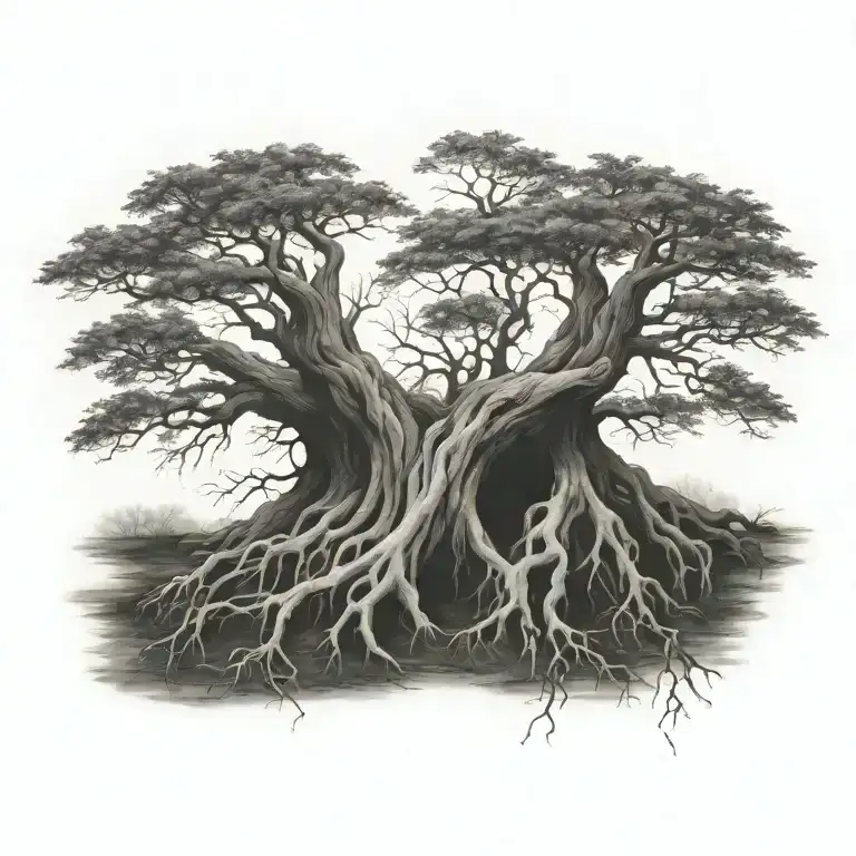 Blackout tree roots tattoo design idea