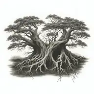 Blackout tree roots tattoo design idea