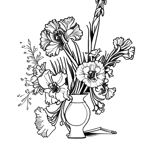 primrose, gladiolus, and chrysanthemum  tattoo design idea