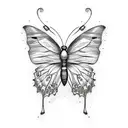 A tattoo of a butterfly made up of country music lyrics and a wine glass tattoo design idea