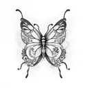 A tattoo of a butterfly made up of country music lyrics and a wine glass tattoo design idea