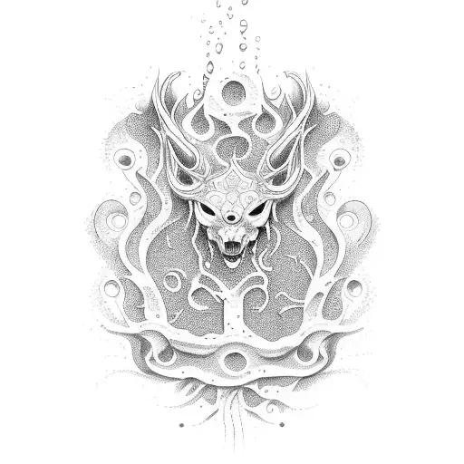 An intricate well design with water flowing out of it tattoo design idea