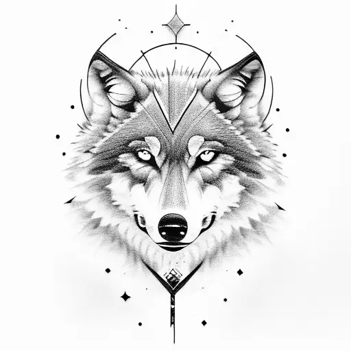 wolf bitting star tattoo design idea