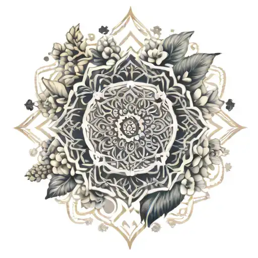 A dotwork mandala design featuring various animals intertwined with floral elements tattoo design idea