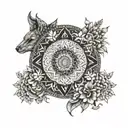 A dotwork mandala design featuring various animals intertwined with floral elements tattoo design idea