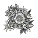 A dotwork mandala design featuring various animals intertwined with floral elements tattoo design idea