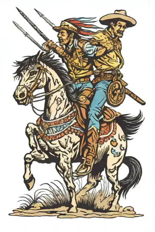 Indian vs. Cowboy on Horseback tattoo design idea