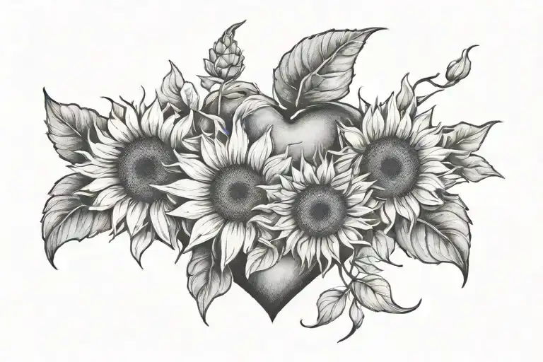 1975 and sunflowers and heart tattoo design idea