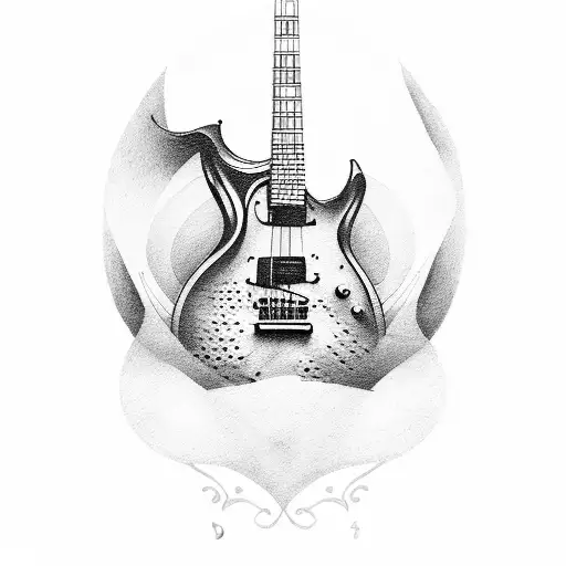 guitar with green ginger wine and a bass clef tattoo design idea