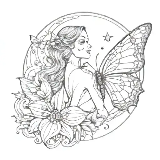 butterfly moon mother  tattoo design idea