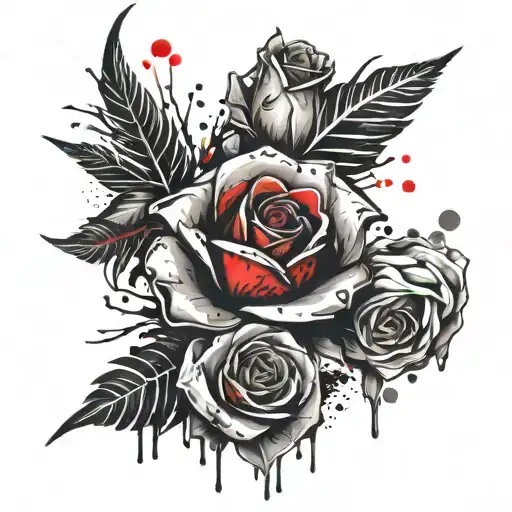 A rose add more dagger wwith heart tattoo design idea