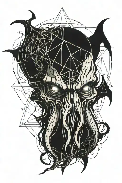 Sketch of a Cthulhu head tattoo without wings with a pentagram in the background tattoo design idea