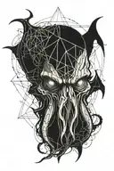 Sketch of a Cthulhu head tattoo without wings with a pentagram in the background tattoo design idea