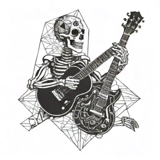 skeleton playing guitar tattoo design idea