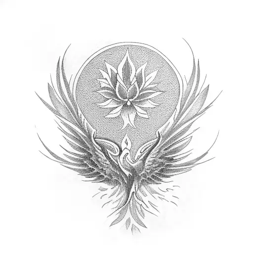 Phoenix with Lotus Flowers  tattoo design idea
