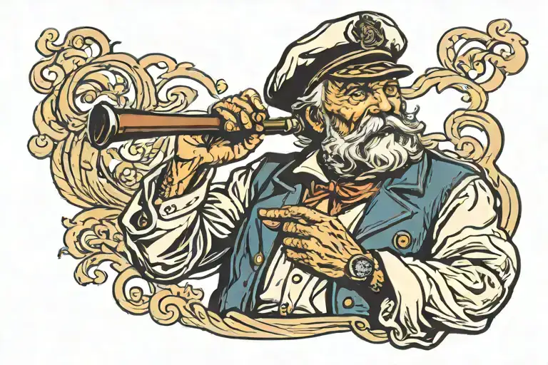 old sailor with pipe smoke tattoo design idea