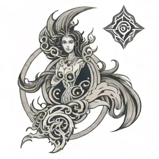 A tattoo design featuring all four elements from Avatar (fire, earth, water, wind)  tattoo design idea