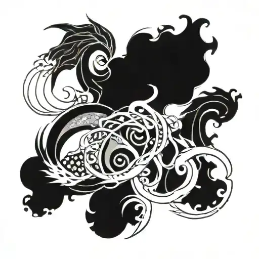 A tattoo design featuring all four elements from Avatar (fire, earth, water, wind) intertwined in a dynamic composition tattoo design idea