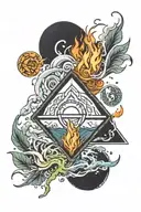 A tattoo design featuring all four elements from Avatar (fire, earth, water, wind)  tattoo design idea