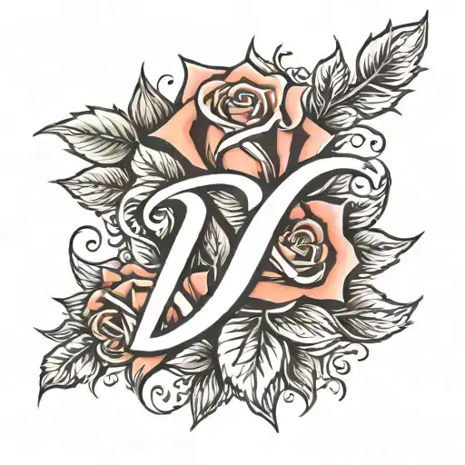 DC letter with rose surrounded tattoo design idea