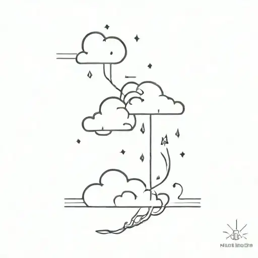 cloud raining flowers with lightening tattoo design idea