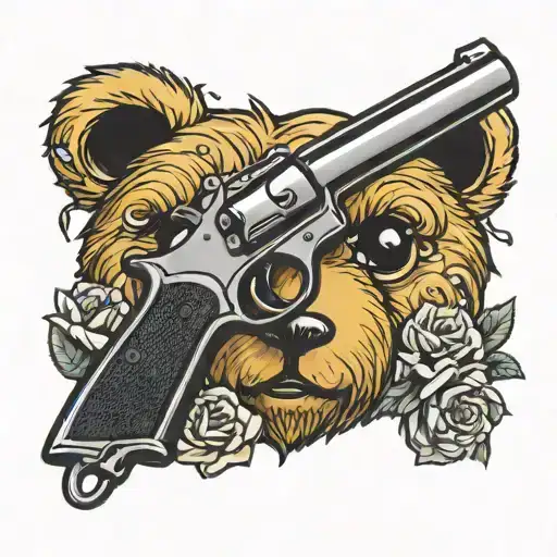 teddy bear emoji with pistol tattoo design idea