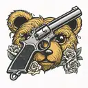 teddy bear emoji with pistol tattoo design idea