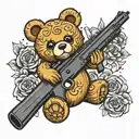 teddy bear emoji with pistol tattoo design idea