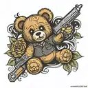 teddy bear emoji with pistol tattoo design idea