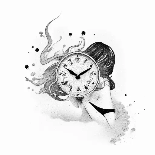 sand, sexy girl, clock, black, text tattoo design idea