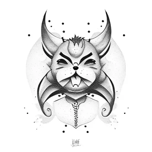 little fat demon black work cartoon style tattoo design idea