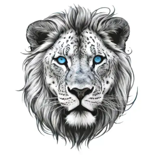 a lions head with piercing blue eyes and a scar across one eye  tattoo design idea