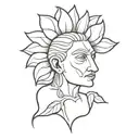 A minimalist tattoo design of a god-like figure holding a sunflower as a symbol of power and creation tattoo design idea