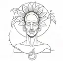 A minimalist tattoo design of a god-like figure holding a sunflower as a symbol of power and creation tattoo design idea