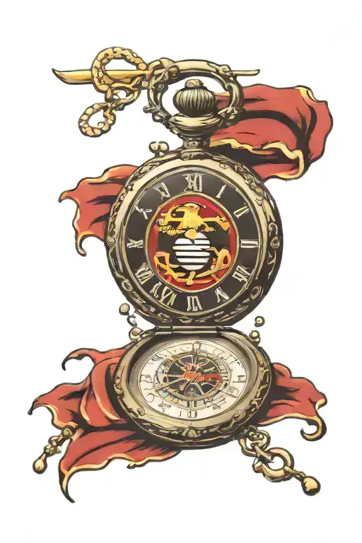 pocket watch, usmc logo, woman's eye with tear drops tattoo design idea