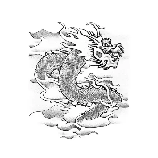 Japanese dragon with clouds and cherry blossoms tattoo design idea