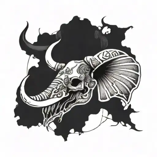 Half Elephant Half Bull Skull tattoo design idea