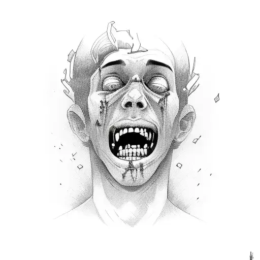 young man ripping the skin screaming to escape  tattoo design idea
